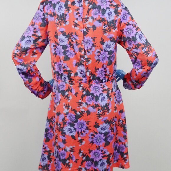 Free People Orange Purple Floral Dress 12 L Parker Fit Flare Long Sleeves Flare - Picture 6 of 6